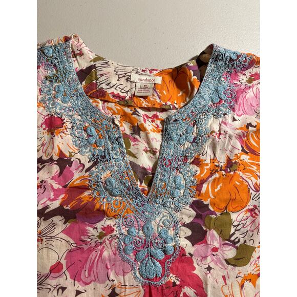 Sundance Womens Medium Cotton Split Neck 3/4 Sleeve Embroidered Tunic Top Blouse - Picture 5 of 12